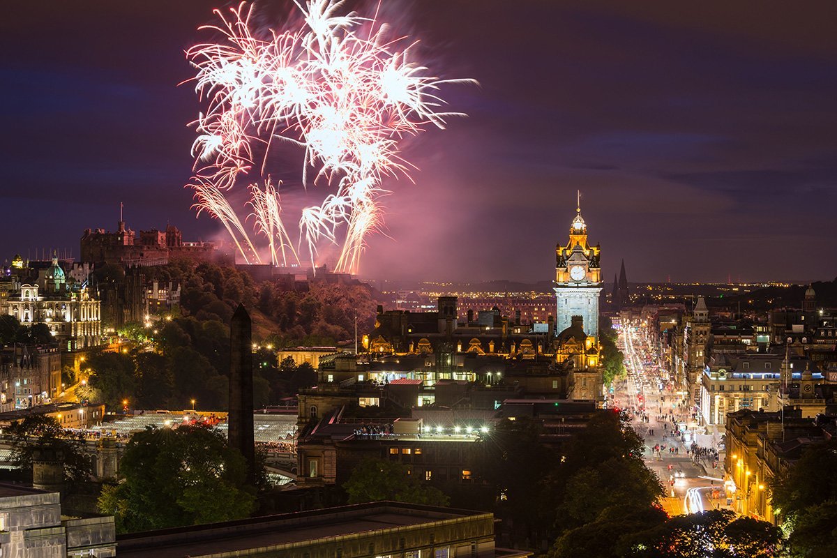 Hogmanay fireworks lighting the night sky above Inverness